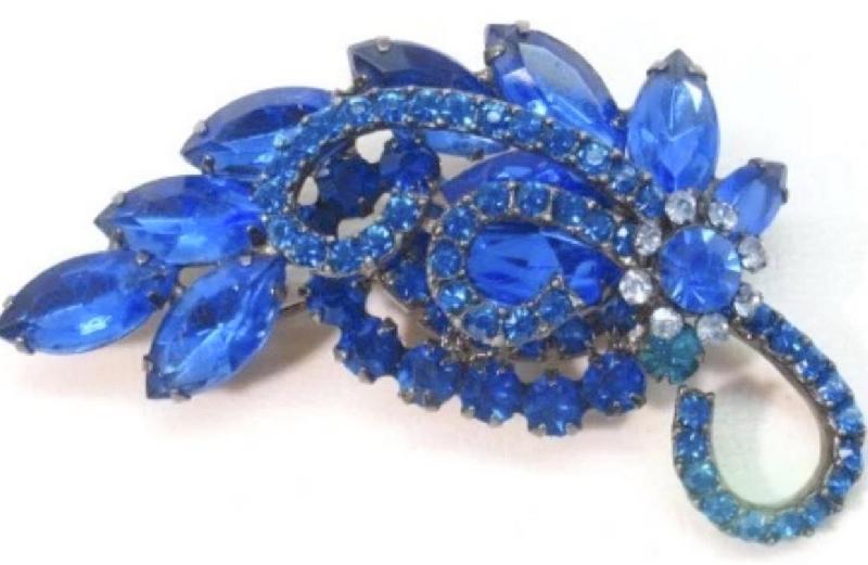 Front view of Blue Navettes Brooch