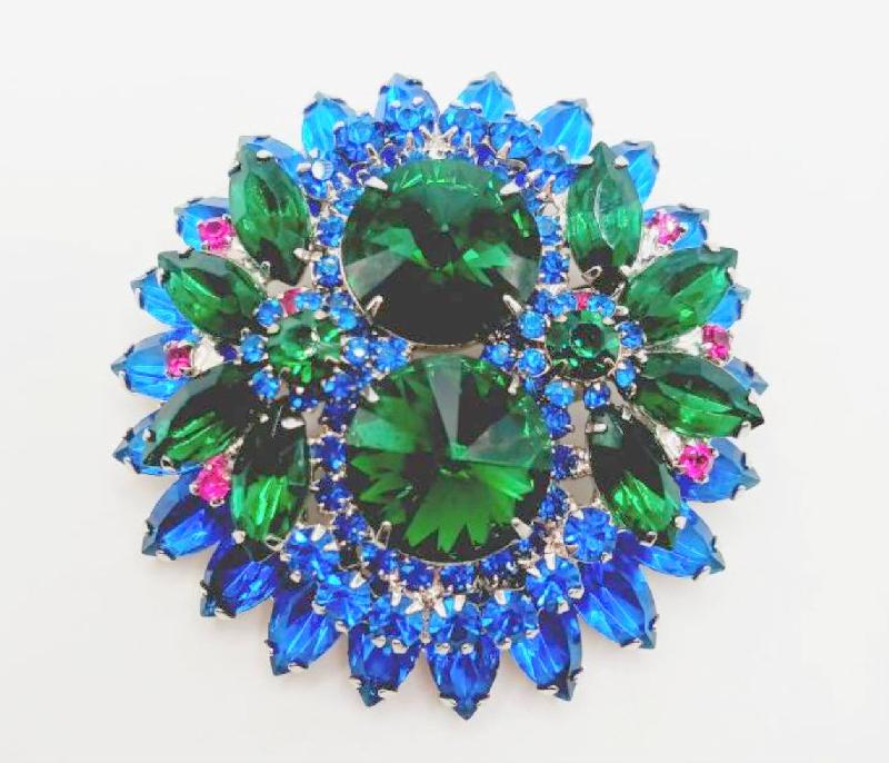 Front view of Multiple Colors Navettes Rivoli/Margarita Brooch
