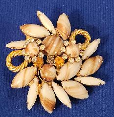 White (chalk Or Milk) Cabochons Striped Brooch
