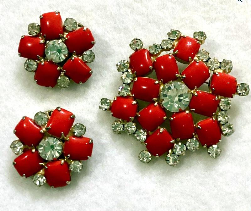Front view of Red Cabochons Brooch