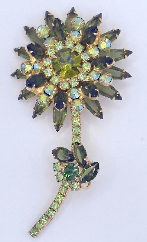 Front view of Green Navettes Brooch