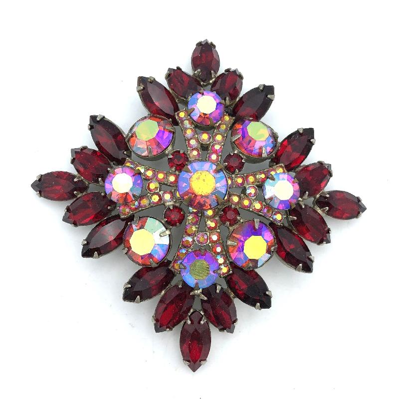 Front view of Red Navettes Brooch