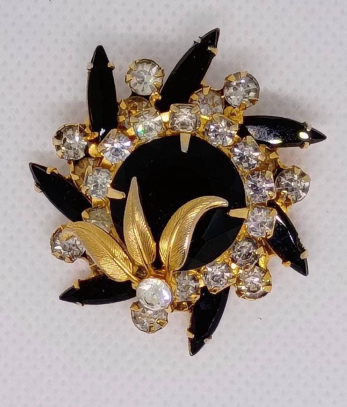Front view of Black (jet) Navettes Brooch