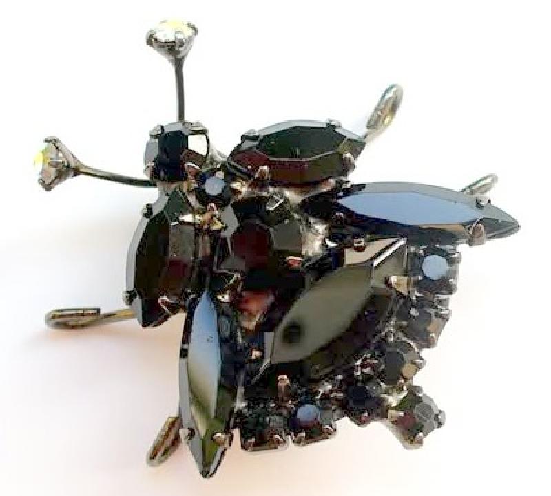 Front view of Black (jet) Navettes Brooch