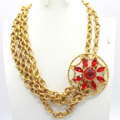 Red Cabochons Plastic Belt