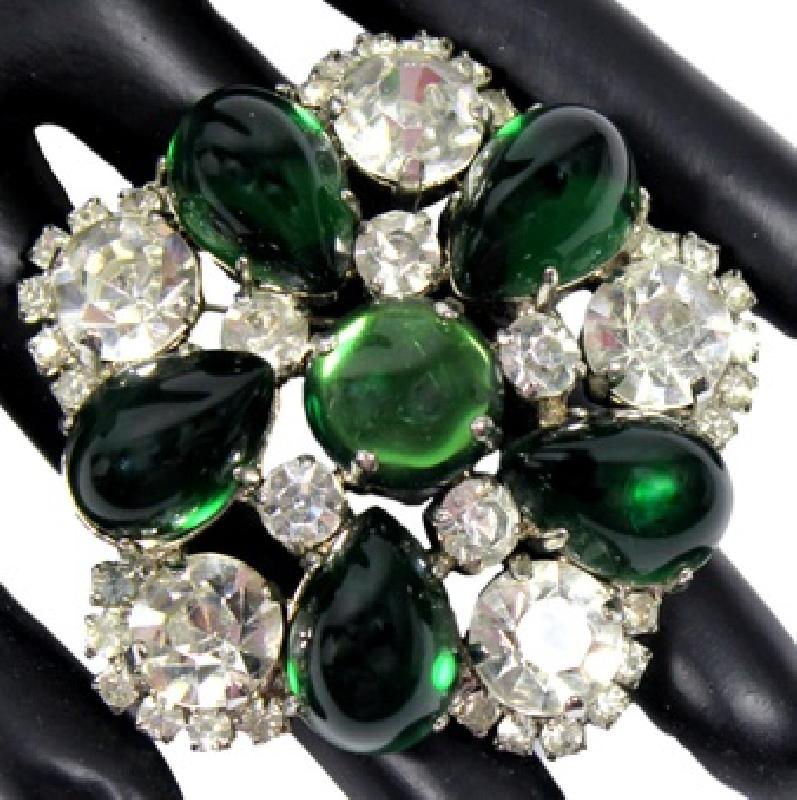 Front view of Green Cabochons Brooch