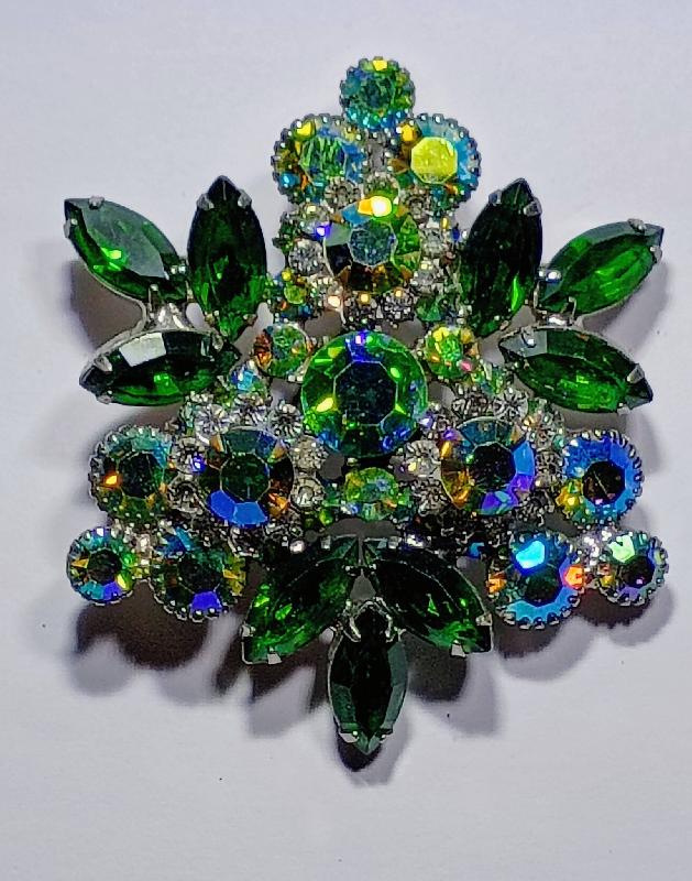 Front view of Green Navettes Brooch