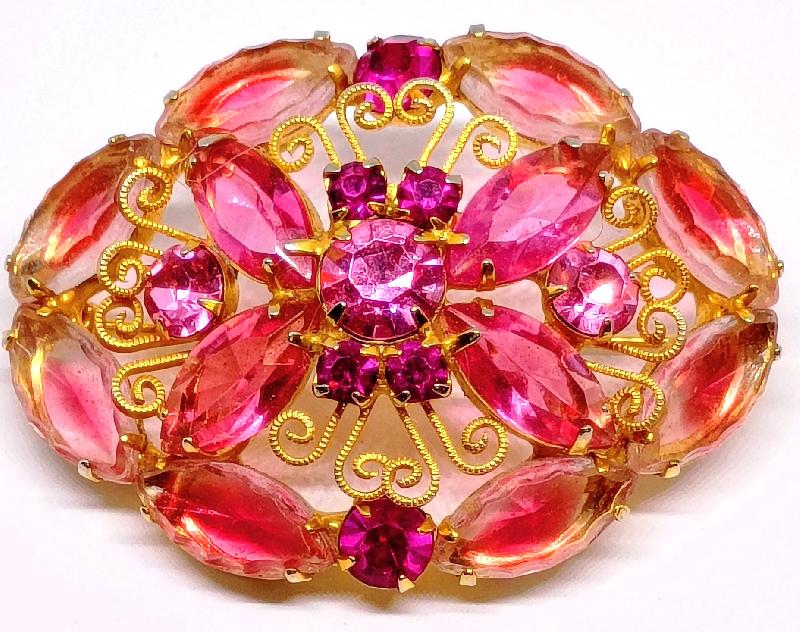 Front view of Pink Navettes Givre Brooch