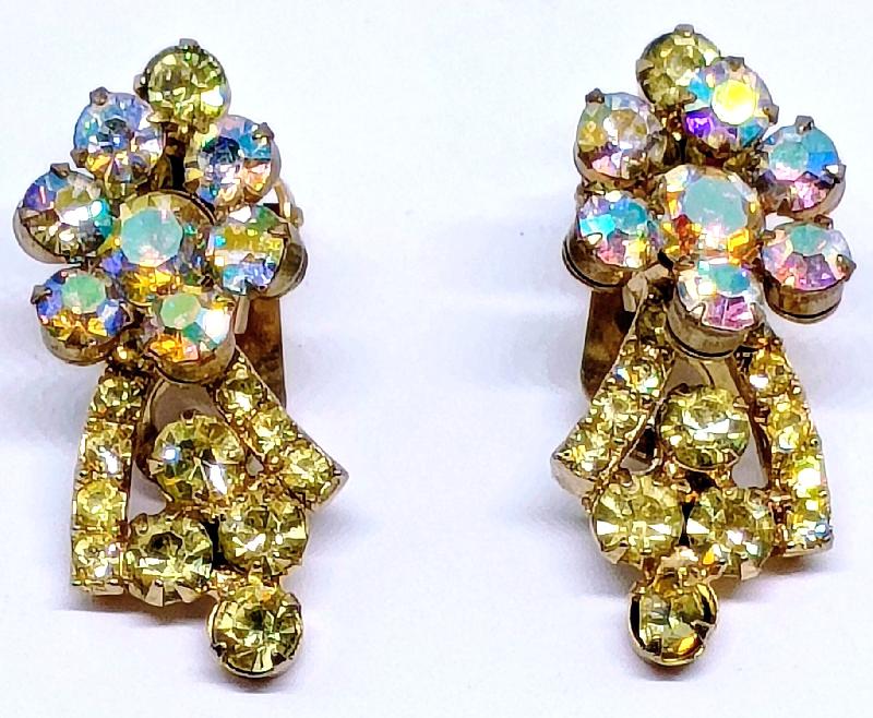 Front view of Yellow Chatons Only Earrings Clip