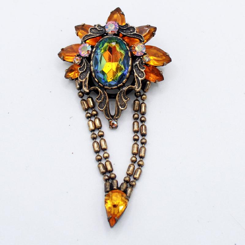 Front view of Topaz Oval Multi-Color/Shaded Brooch