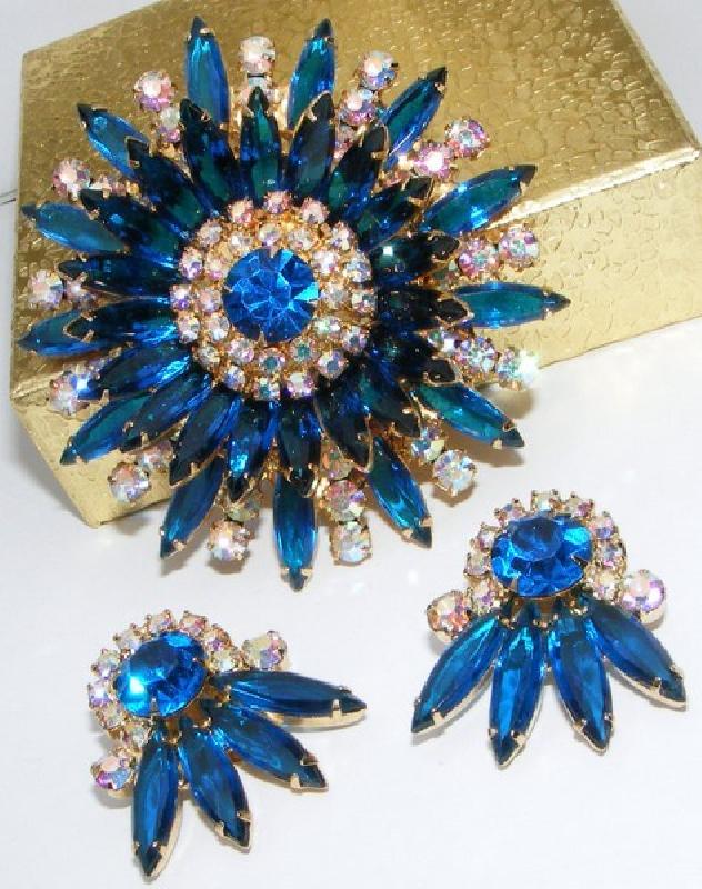 Front view of Blue Navettes Brooch
