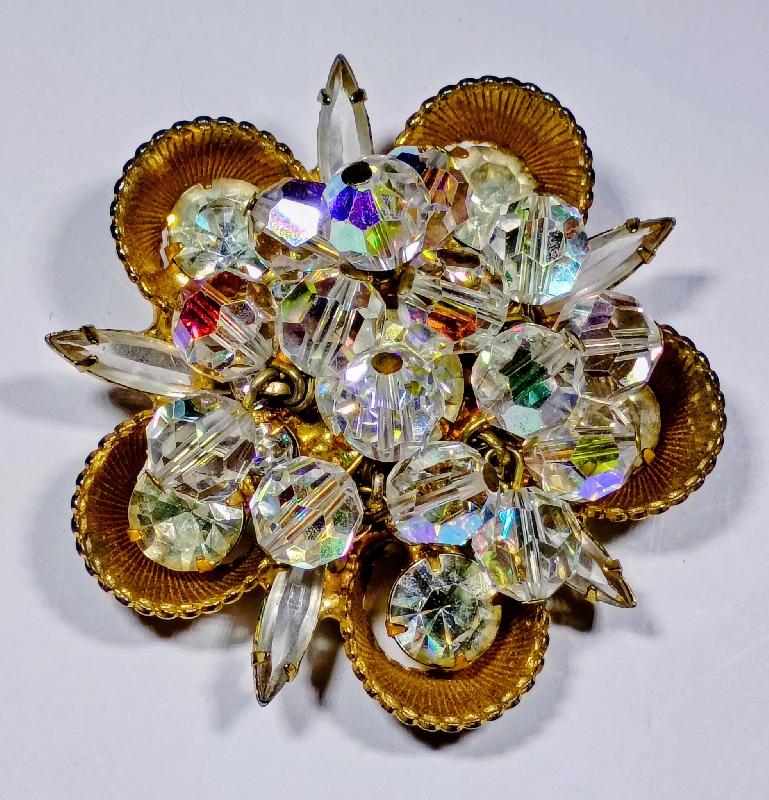 Front view of Clear Navettes Brooch