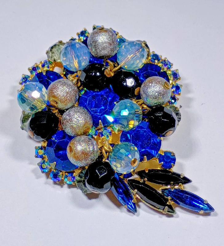 Front view of Blue Navettes Brooch