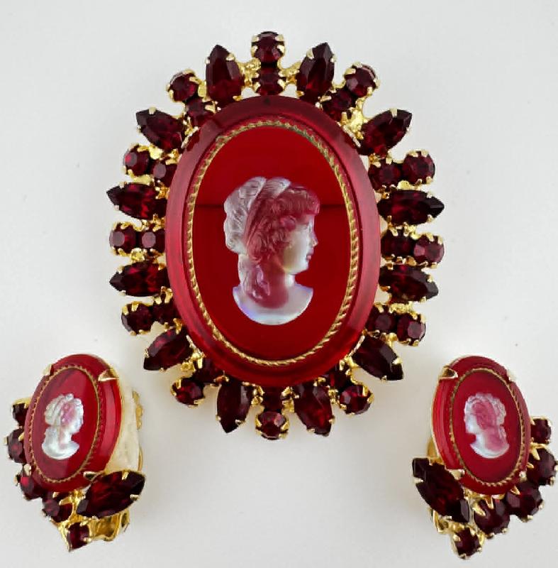 Front view of Red Cabochons Brooch