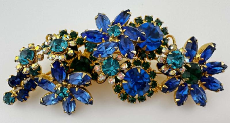 Front view of Blue Navettes Brooch