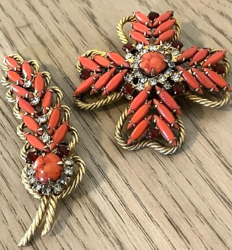 Front view of Orange Cabochons Spotted Brooch