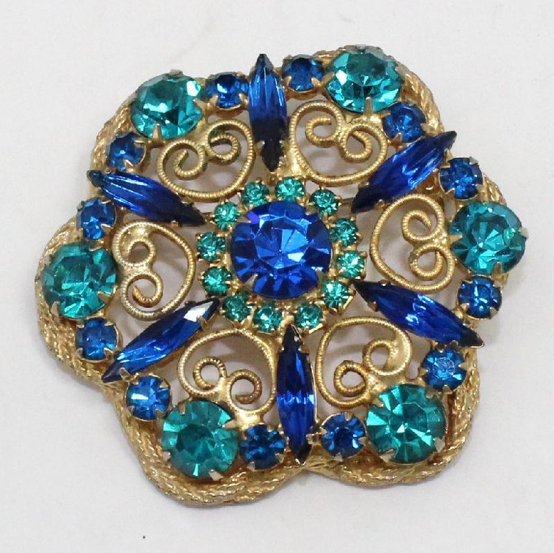 Front view of Blue Navettes Brooch