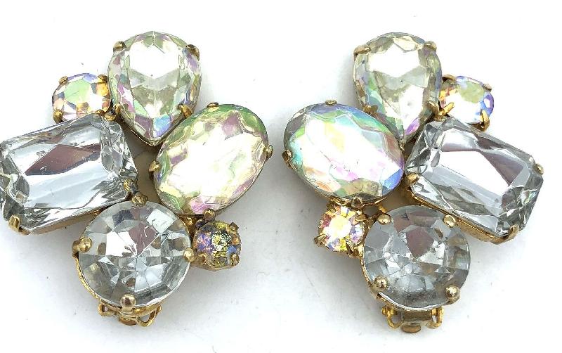 Front view of AB Emerald Cut Earrings Clip