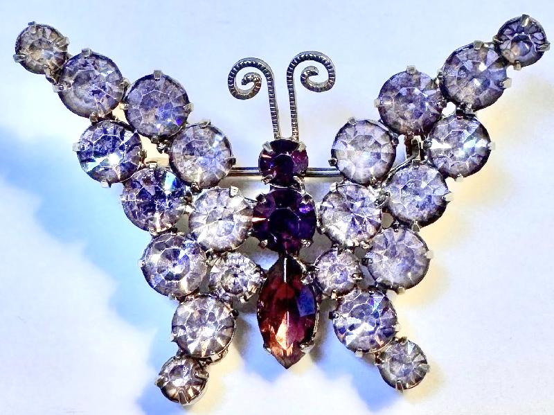 Front view of Purple (cardinal) Navettes Brooch