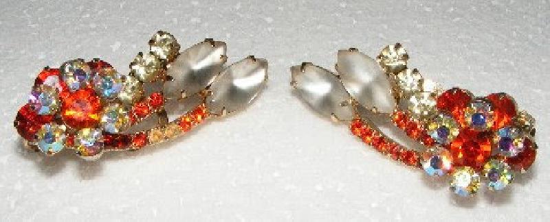Front view of Orange Navettes Frosted Earrings Clip