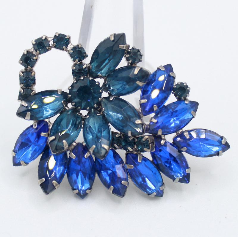 Front view of Blue Navettes Brooch