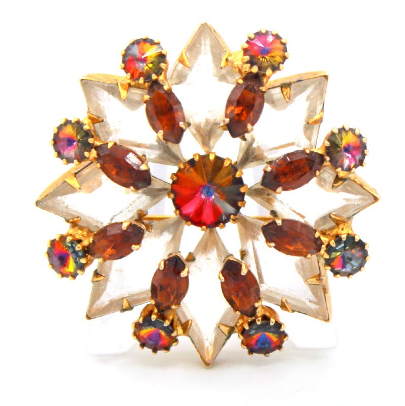 Front view of Clear Diamond Rivoli/Margarita Brooch
