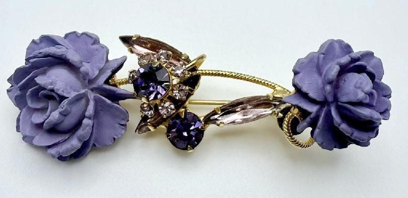Front view of Purple (cardinal) Navettes Molded/Cut Brooch