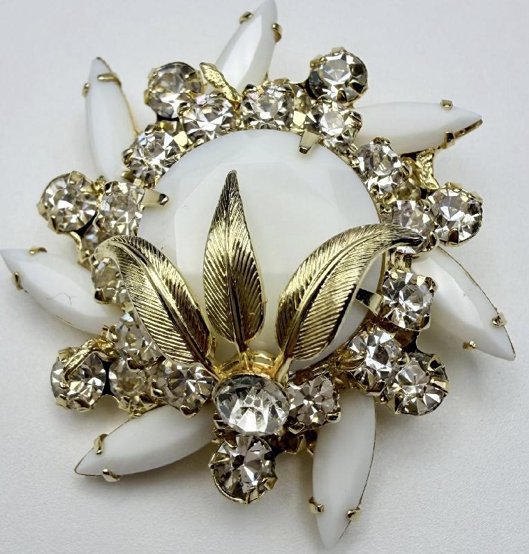 Front view of White (chalk Or Milk) Navettes Brooch