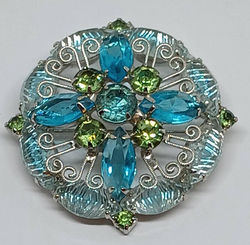 Front view of Blue Navettes Brooch