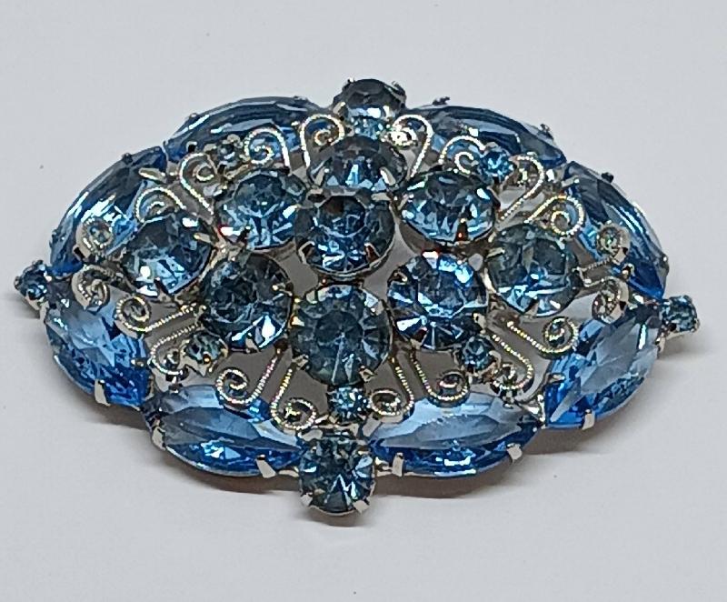 Front view of Blue Navettes Brooch