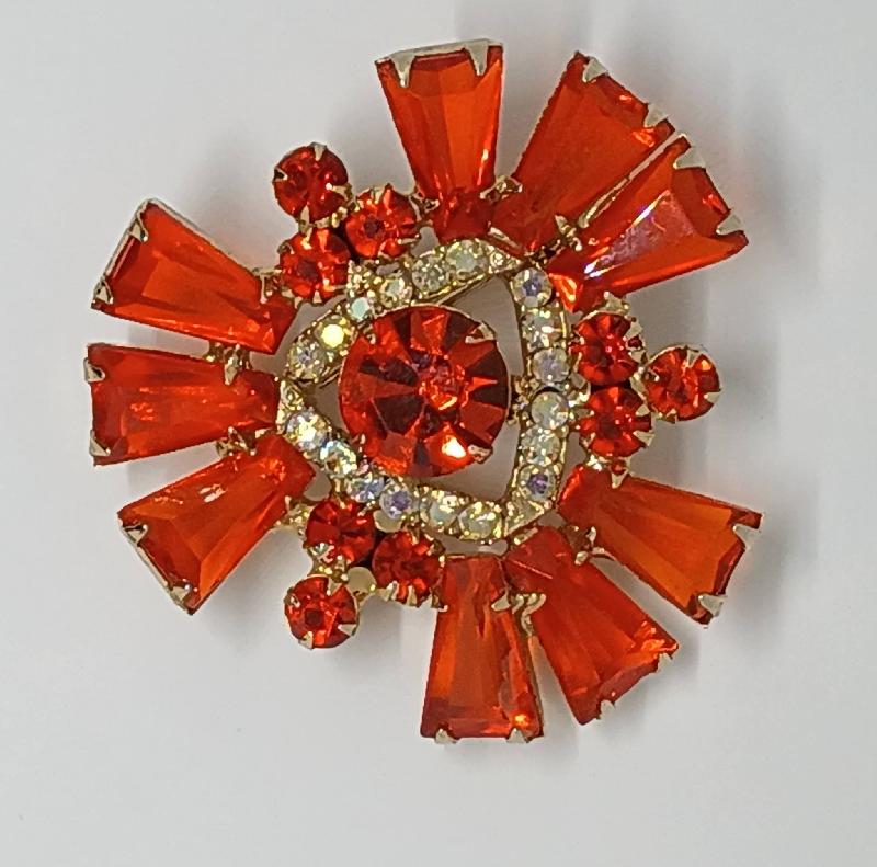 Front view of Orange Keystones Brooch