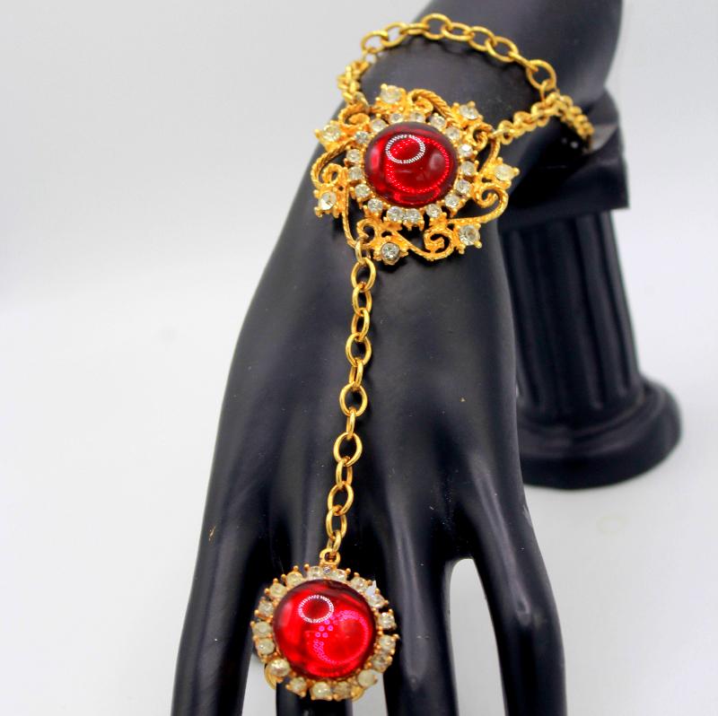 Front view of Red Cabochons Plastic Bracelet Slave