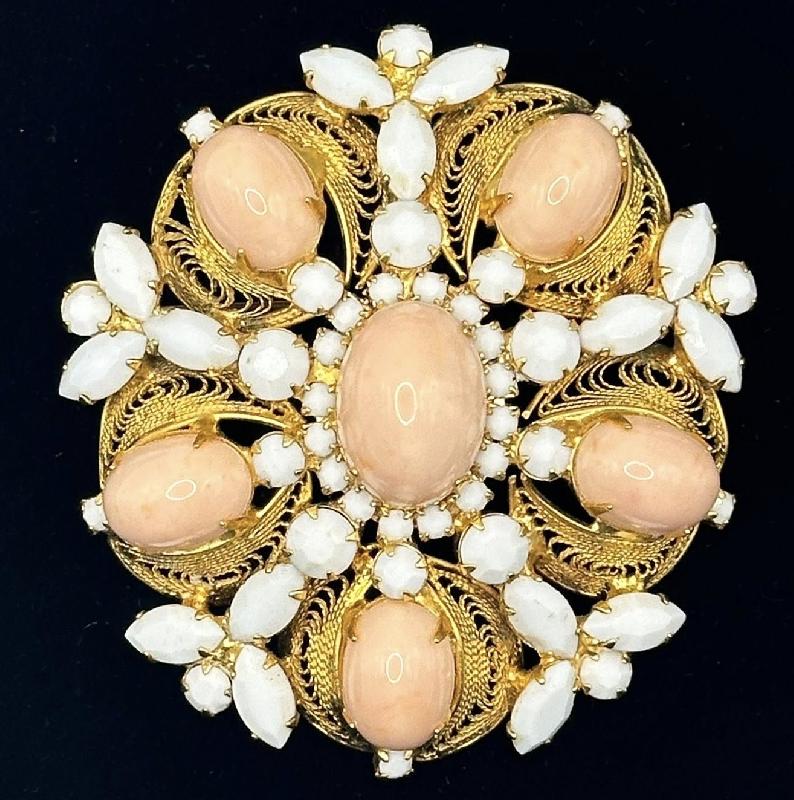 Front view of Pink Cabochons Plastic Brooch
