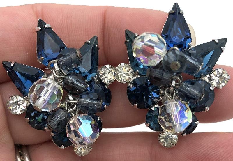 Front view of Blue Pear Earrings Clip