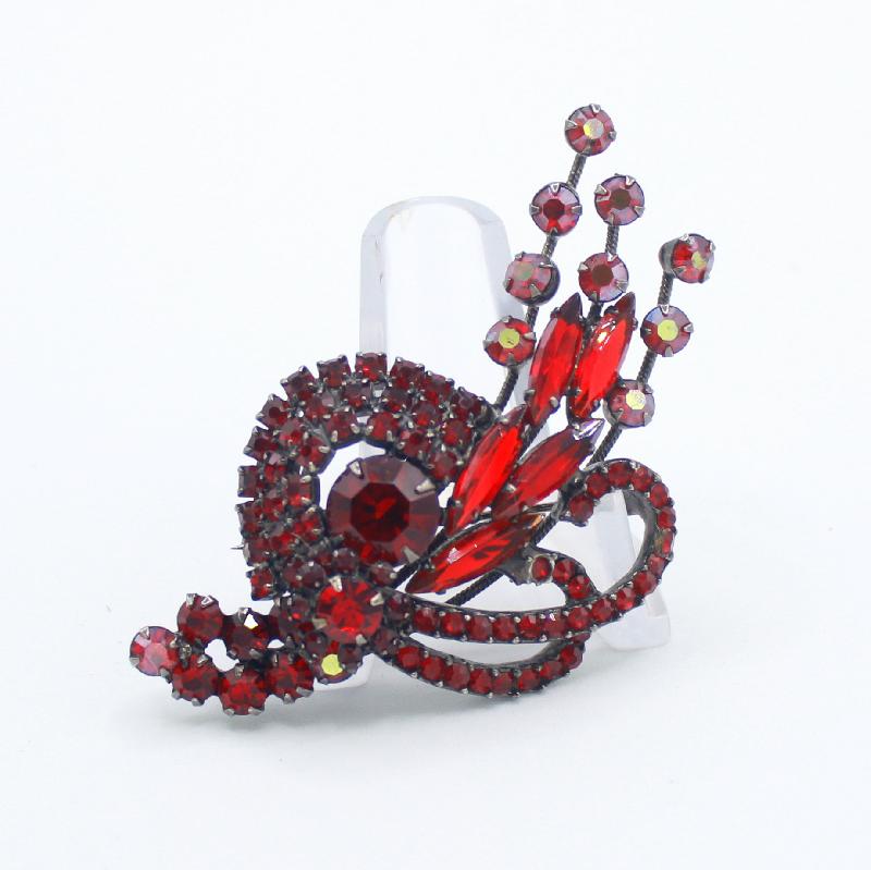 Front view of Red Navettes Brooch