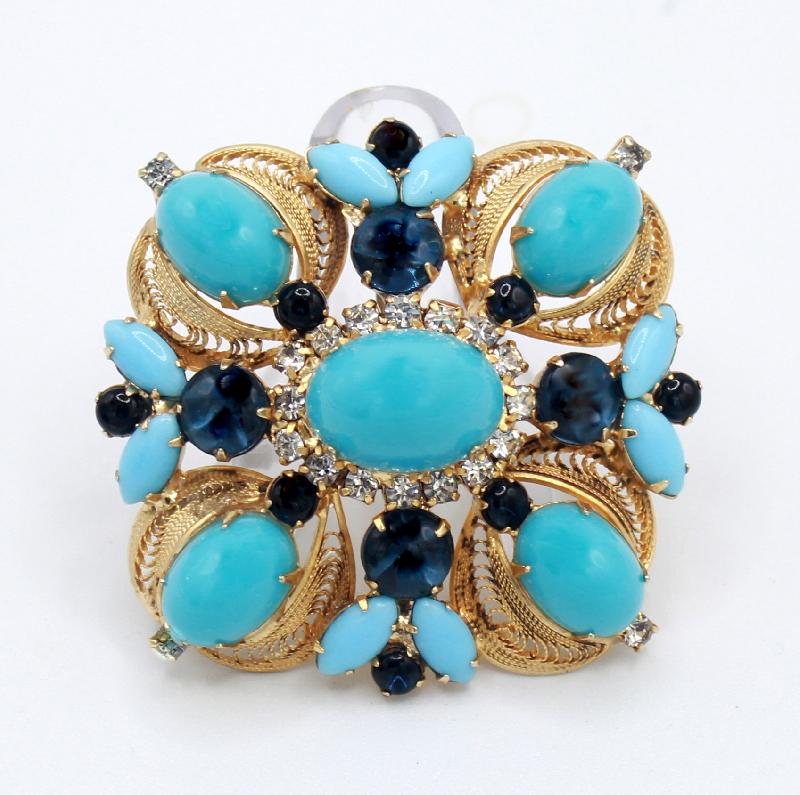 Front view of Turquoise Cabochons Plastic Brooch