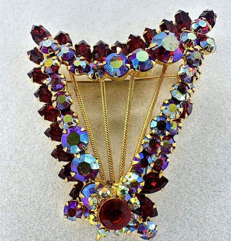 Front view of Red Navettes Brooch