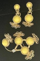 Yellow Cabochons Plastic Earrings Clip