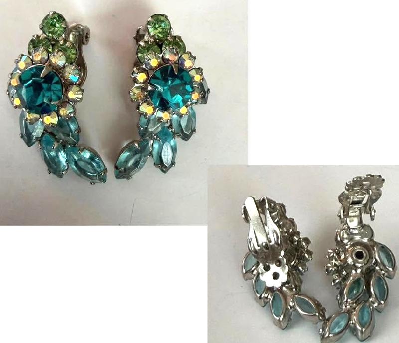 Front view of Blue Navettes Earrings Clip