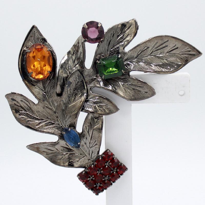 Front view of Multiple Colors Emerald Cut Brooch