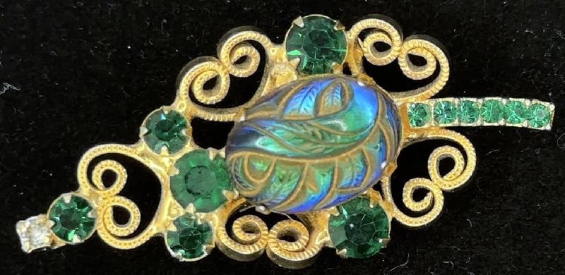 Front view of Green Cabochons Molded/Cut Brooch