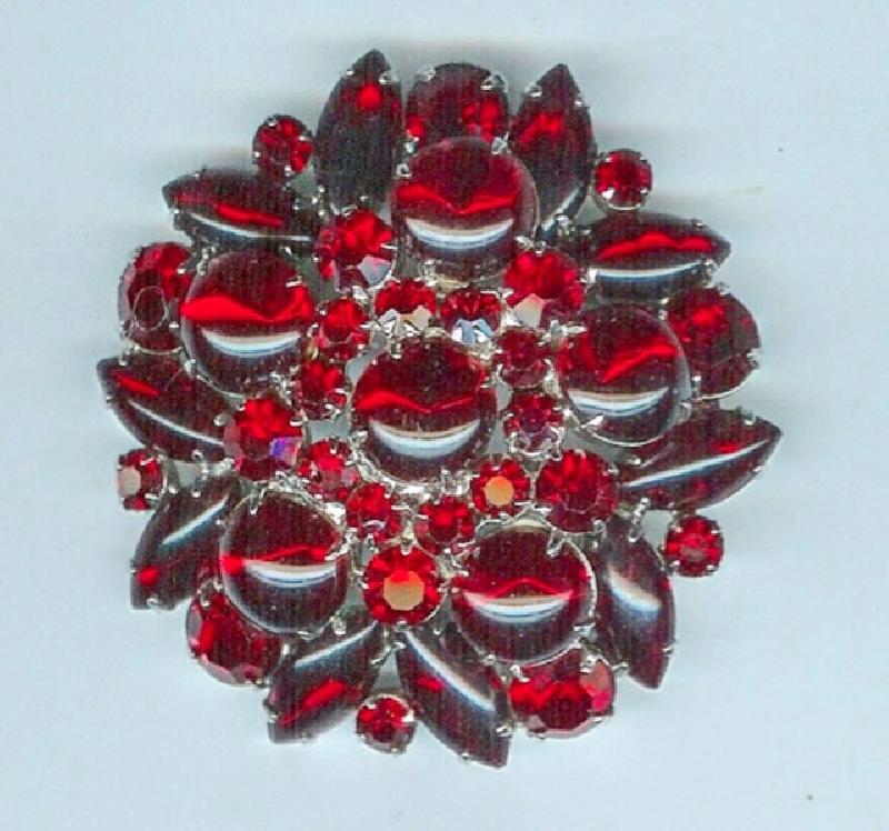 Front view of Red Cabochons Brooch