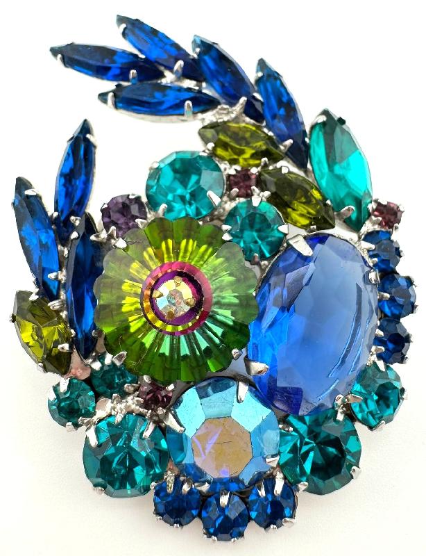 Front view of Multiple Colors Oval Rivoli/Margarita Brooch