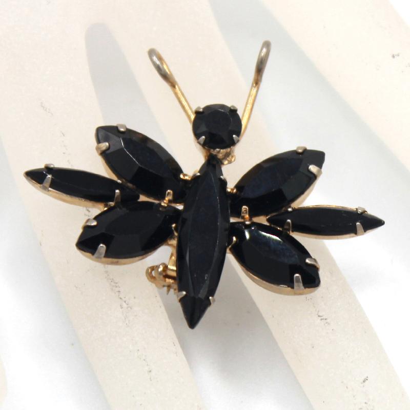 Front view of Black (jet) Navettes Brooch