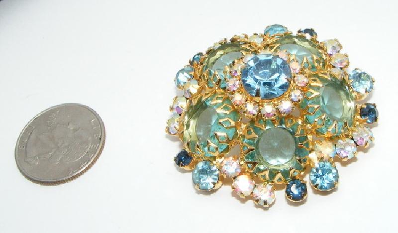 Front view of Blue Chatons Only Brooch