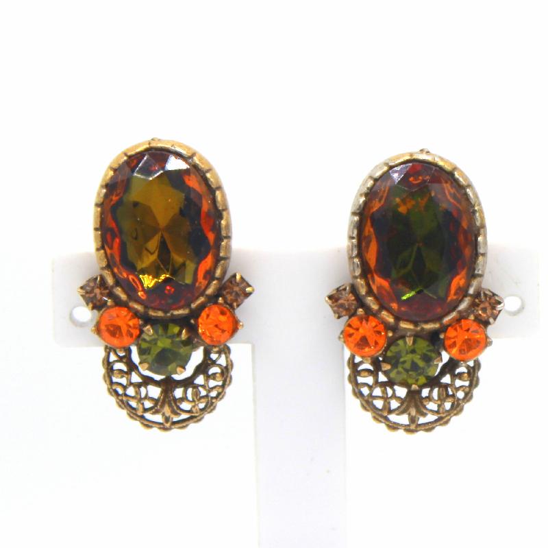 Front view of Fall Oval Multi-Color/Shaded Earrings Clip