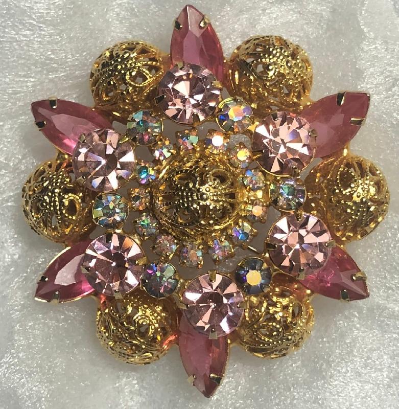 Front view of Pink Navettes Brooch