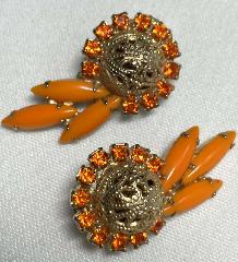 Orange Cabochons Earrings Clip