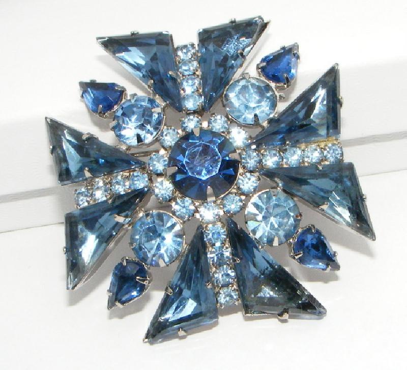 Front view of Blue Triangle Brooch