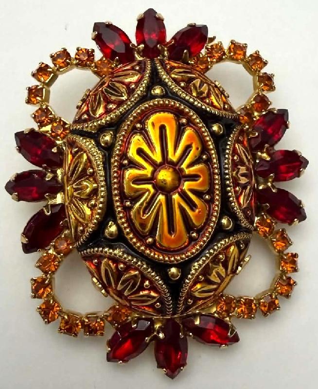 Front view of Multiple Colors Cabochons Molded/Cut Brooch